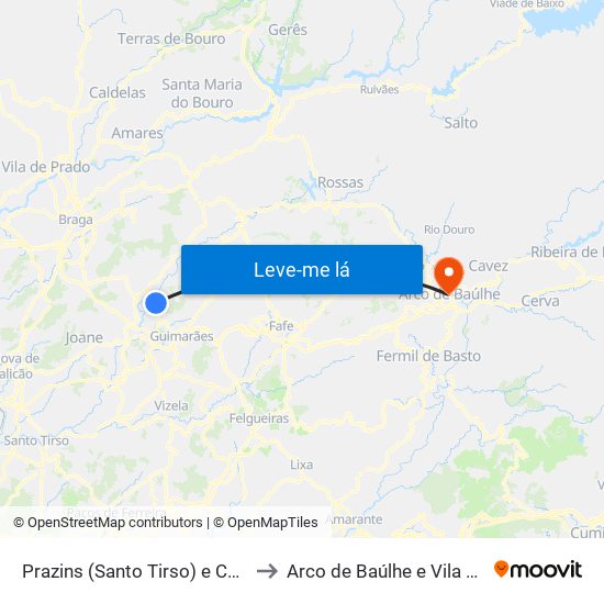 Prazins (Santo Tirso) e Corvite to Arco de Baúlhe e Vila Nune map