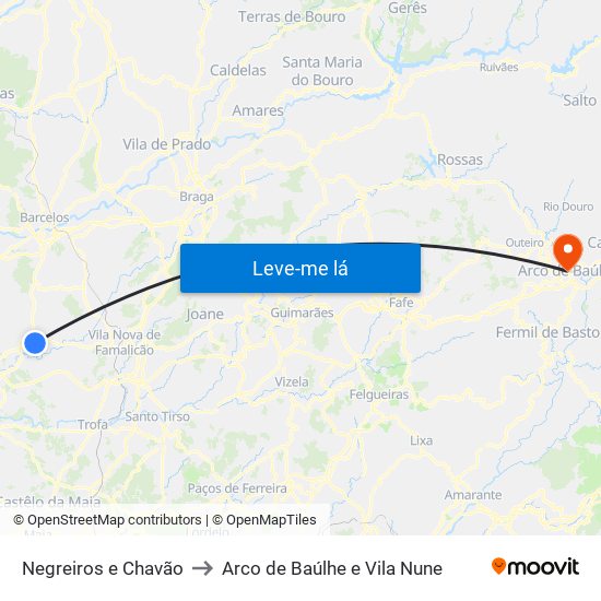 Negreiros e Chavão to Arco de Baúlhe e Vila Nune map