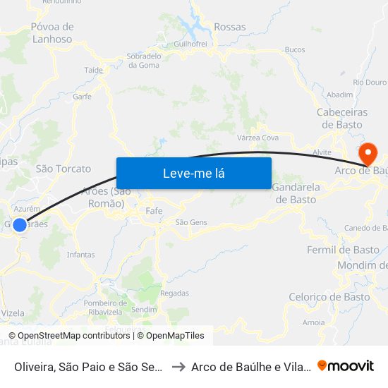Oliveira, São Paio e São Sebastião to Arco de Baúlhe e Vila Nune map