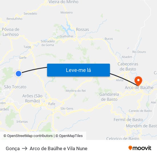 Gonça to Arco de Baúlhe e Vila Nune map