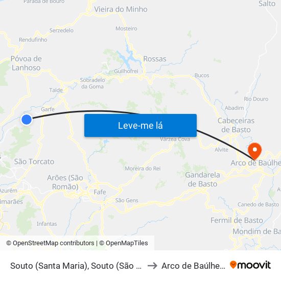 Souto (Santa Maria), Souto (São Salvador) e Gondomar to Arco de Baúlhe e Vila Nune map