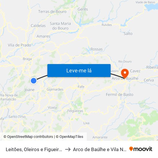Leitões, Oleiros e Figueiredo to Arco de Baúlhe e Vila Nune map