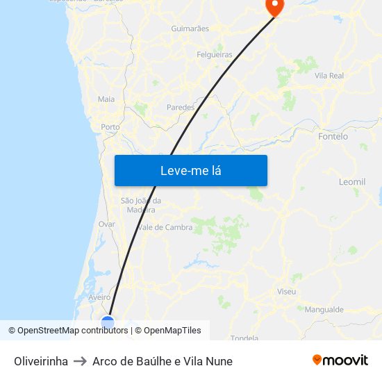 Oliveirinha to Arco de Baúlhe e Vila Nune map