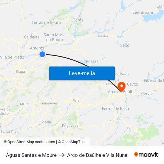 Águas Santas e Moure to Arco de Baúlhe e Vila Nune map