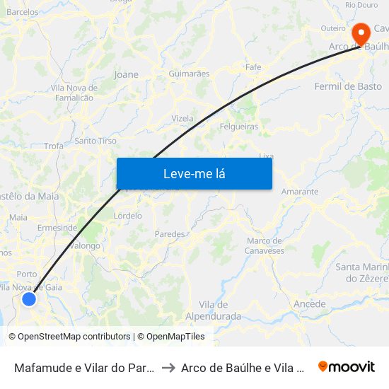 Mafamude e Vilar do Paraíso to Arco de Baúlhe e Vila Nune map