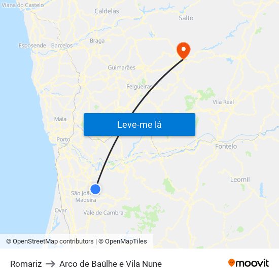 Romariz to Arco de Baúlhe e Vila Nune map