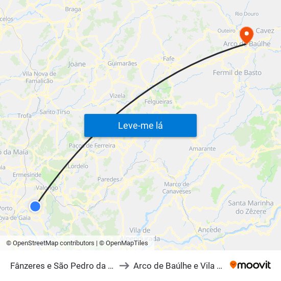 Fânzeres e São Pedro da Cova to Arco de Baúlhe e Vila Nune map