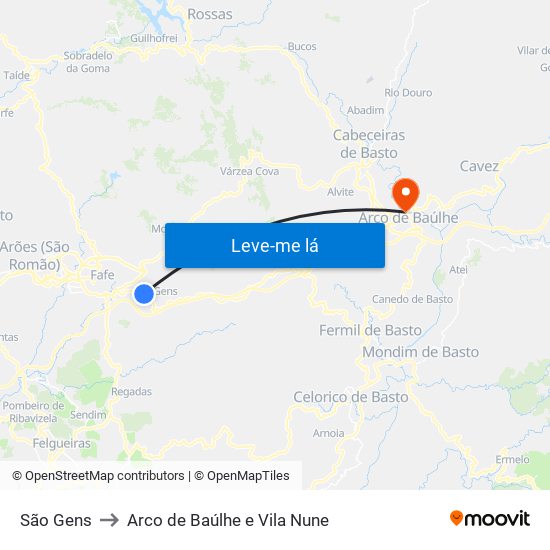 São Gens to Arco de Baúlhe e Vila Nune map