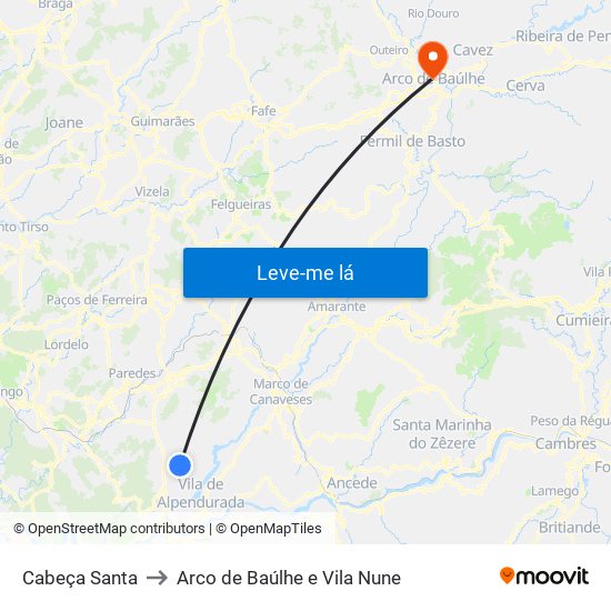 Cabeça Santa to Arco de Baúlhe e Vila Nune map