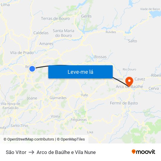 São Vítor to Arco de Baúlhe e Vila Nune map