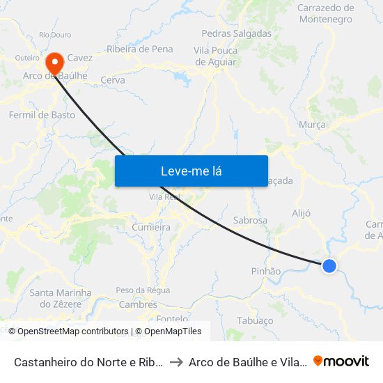 Castanheiro do Norte e Ribalonga to Arco de Baúlhe e Vila Nune map
