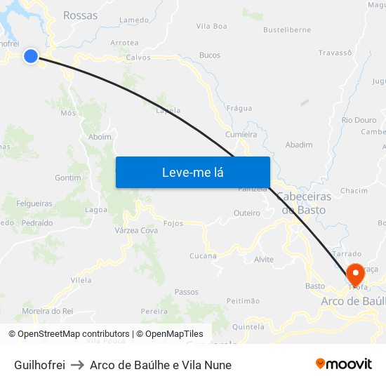 Guilhofrei to Arco de Baúlhe e Vila Nune map