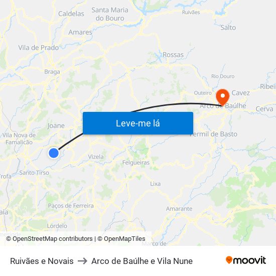 Ruivães e Novais to Arco de Baúlhe e Vila Nune map