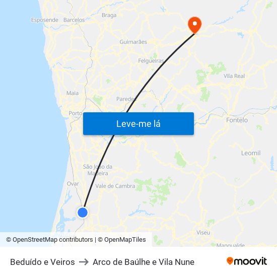 Beduído e Veiros to Arco de Baúlhe e Vila Nune map