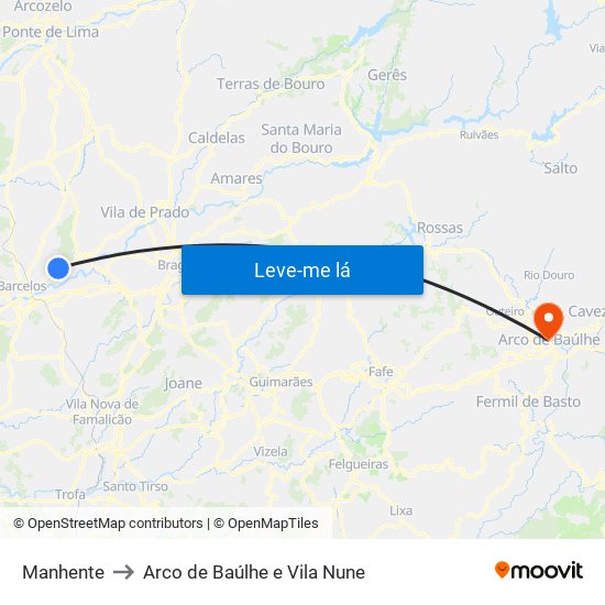 Manhente to Arco de Baúlhe e Vila Nune map