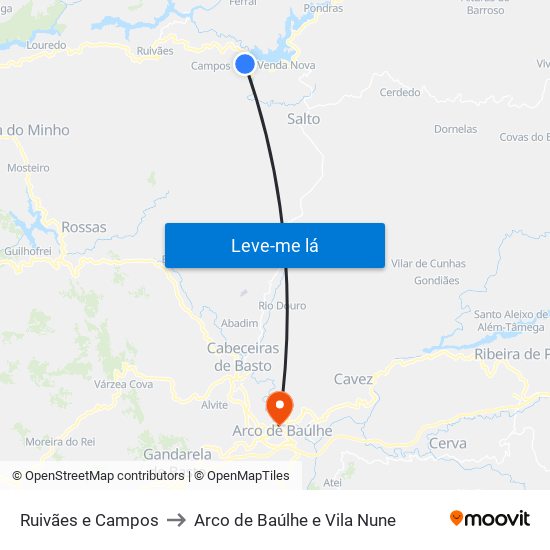 Ruivães e Campos to Arco de Baúlhe e Vila Nune map