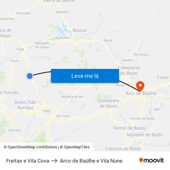 Freitas e Vila Cova to Arco de Baúlhe e Vila Nune map