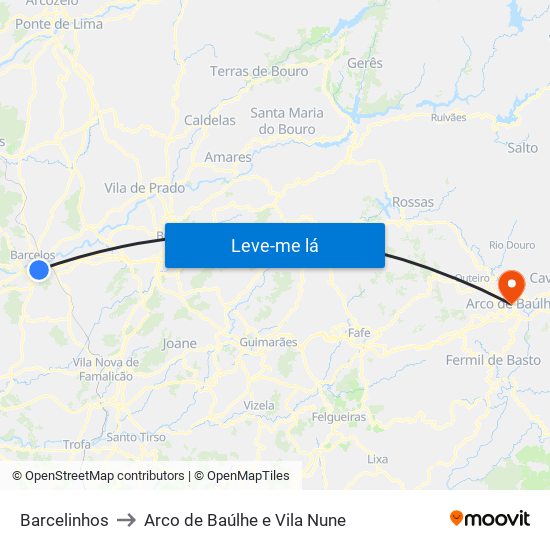 Barcelinhos to Arco de Baúlhe e Vila Nune map