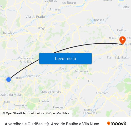 Alvarelhos e Guidões to Arco de Baúlhe e Vila Nune map