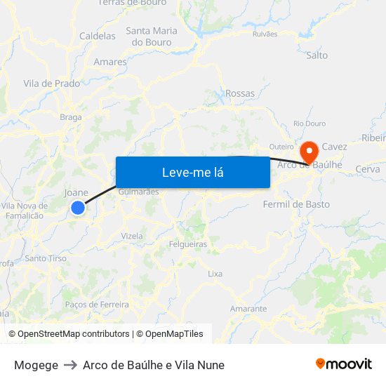 Mogege to Arco de Baúlhe e Vila Nune map