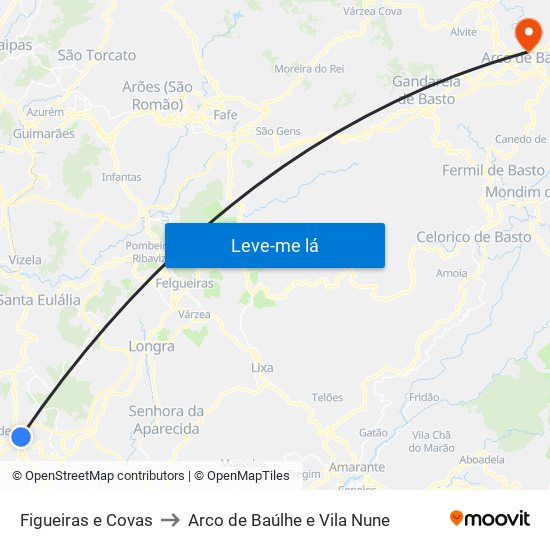 Figueiras e Covas to Arco de Baúlhe e Vila Nune map