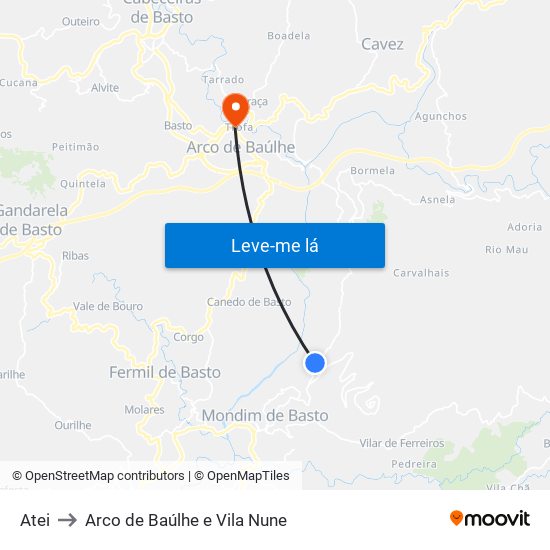 Atei to Arco de Baúlhe e Vila Nune map