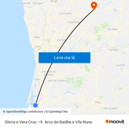 Glória e Vera Cruz to Arco de Baúlhe e Vila Nune map