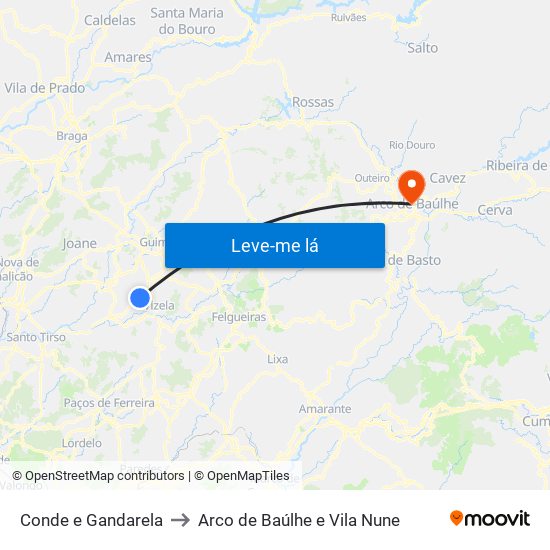 Conde e Gandarela to Arco de Baúlhe e Vila Nune map