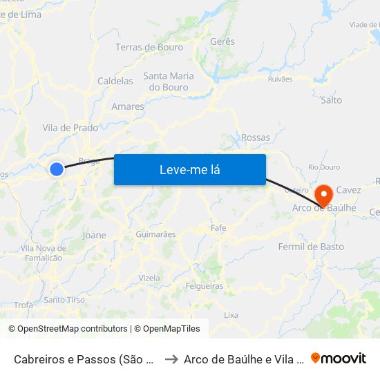 Cabreiros e Passos (São Julião) to Arco de Baúlhe e Vila Nune map