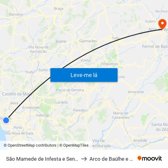 São Mamede de Infesta e Senhora da Hora to Arco de Baúlhe e Vila Nune map