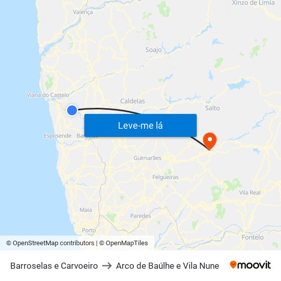 Barroselas e Carvoeiro to Arco de Baúlhe e Vila Nune map