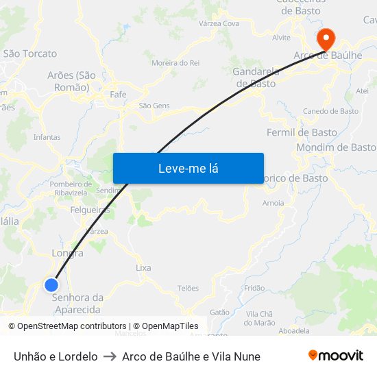 Unhão e Lordelo to Arco de Baúlhe e Vila Nune map