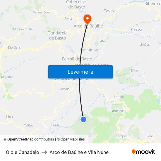 Olo e Canadelo to Arco de Baúlhe e Vila Nune map