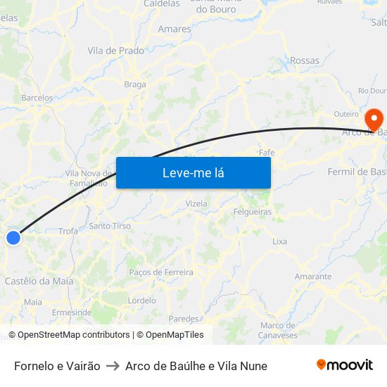 Fornelo e Vairão to Arco de Baúlhe e Vila Nune map