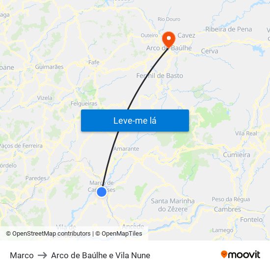 Marco to Arco de Baúlhe e Vila Nune map