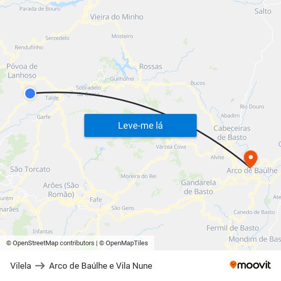 Vilela to Arco de Baúlhe e Vila Nune map