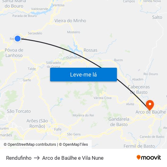 Rendufinho to Arco de Baúlhe e Vila Nune map