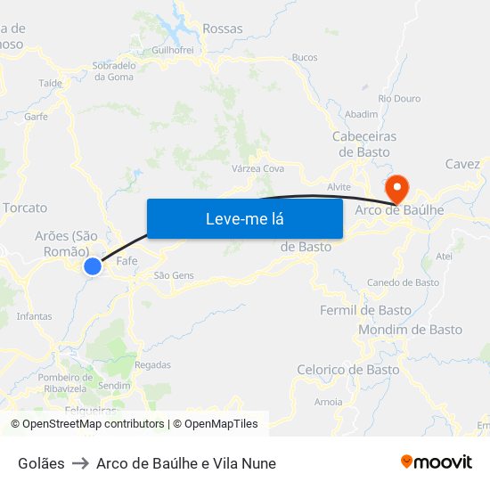 Golães to Arco de Baúlhe e Vila Nune map