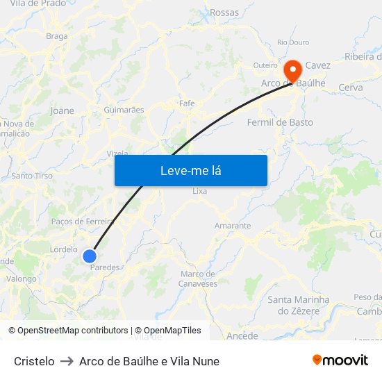 Cristelo to Arco de Baúlhe e Vila Nune map