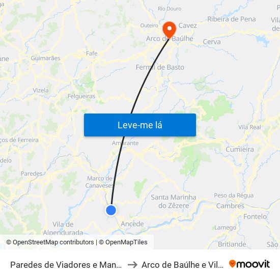 Paredes de Viadores e Manhuncelos to Arco de Baúlhe e Vila Nune map