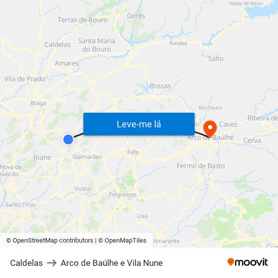 Caldelas to Arco de Baúlhe e Vila Nune map