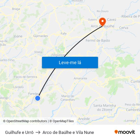 Guilhufe e Urrô to Arco de Baúlhe e Vila Nune map