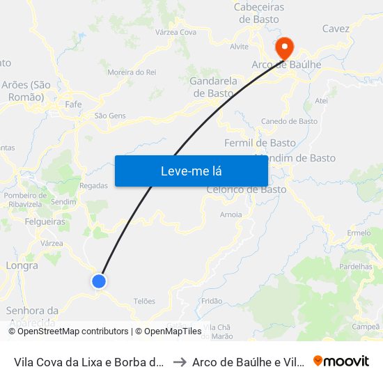 Vila Cova da Lixa e Borba de Godim to Arco de Baúlhe e Vila Nune map