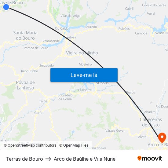 Terras de Bouro to Arco de Baúlhe e Vila Nune map