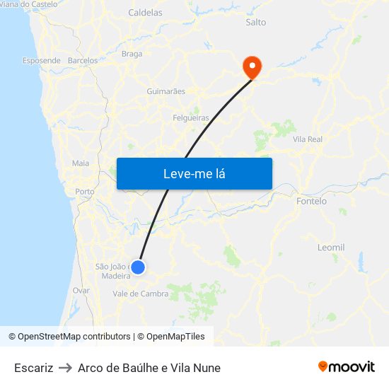 Escariz to Arco de Baúlhe e Vila Nune map