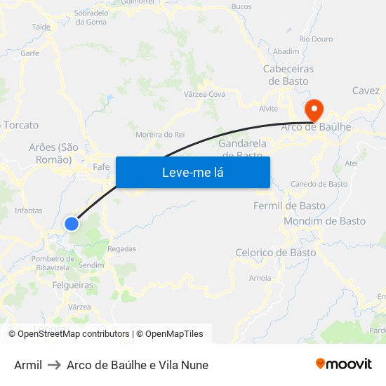 Armil to Arco de Baúlhe e Vila Nune map