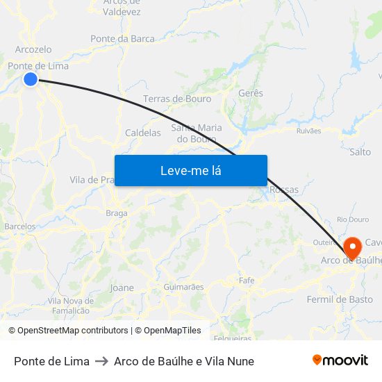 Ponte de Lima to Arco de Baúlhe e Vila Nune map