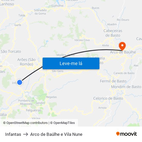 Infantas to Arco de Baúlhe e Vila Nune map