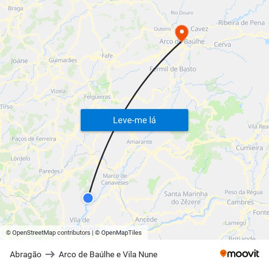 Abragão to Arco de Baúlhe e Vila Nune map