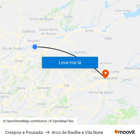 Crespos e Pousada to Arco de Baúlhe e Vila Nune map